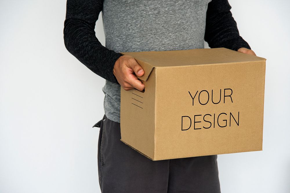 Man Carry Cardboard Box Studio