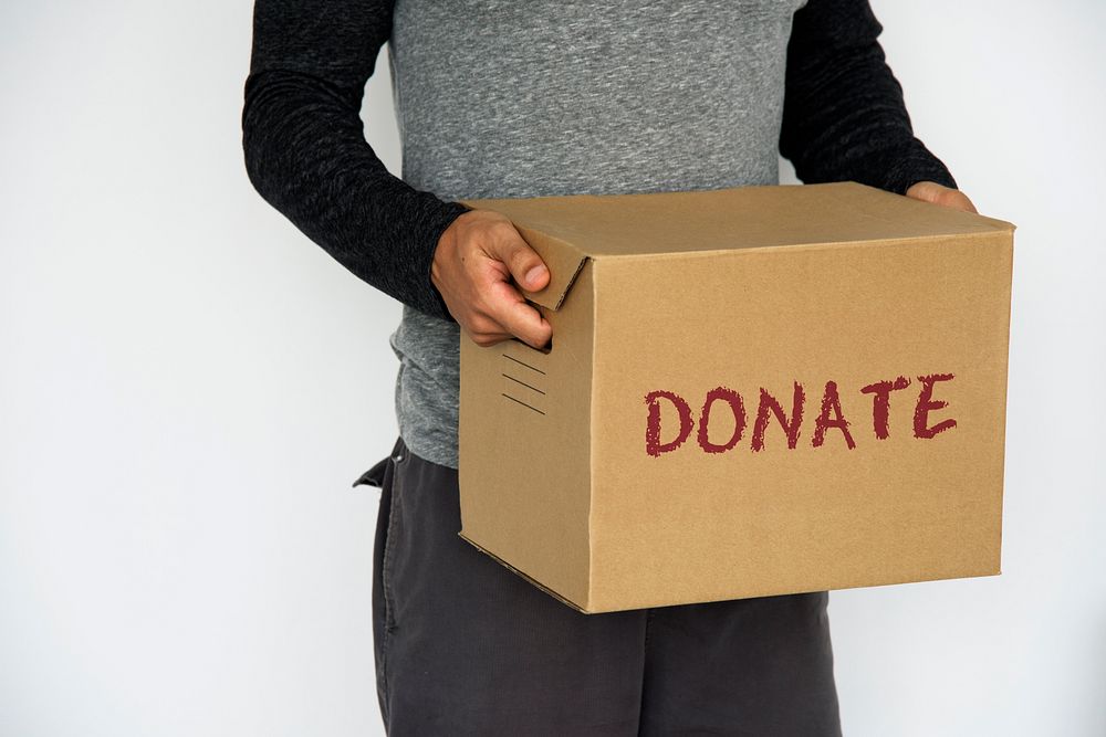 Man Carry Donate Cardboard Box Studio