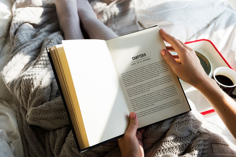 Woman Reading Book Novel On Bed Morning