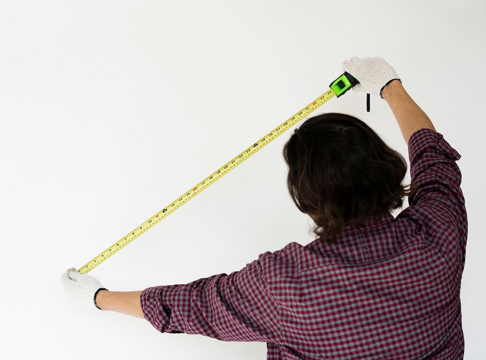 Man Tape Measure Architect Working Rear View