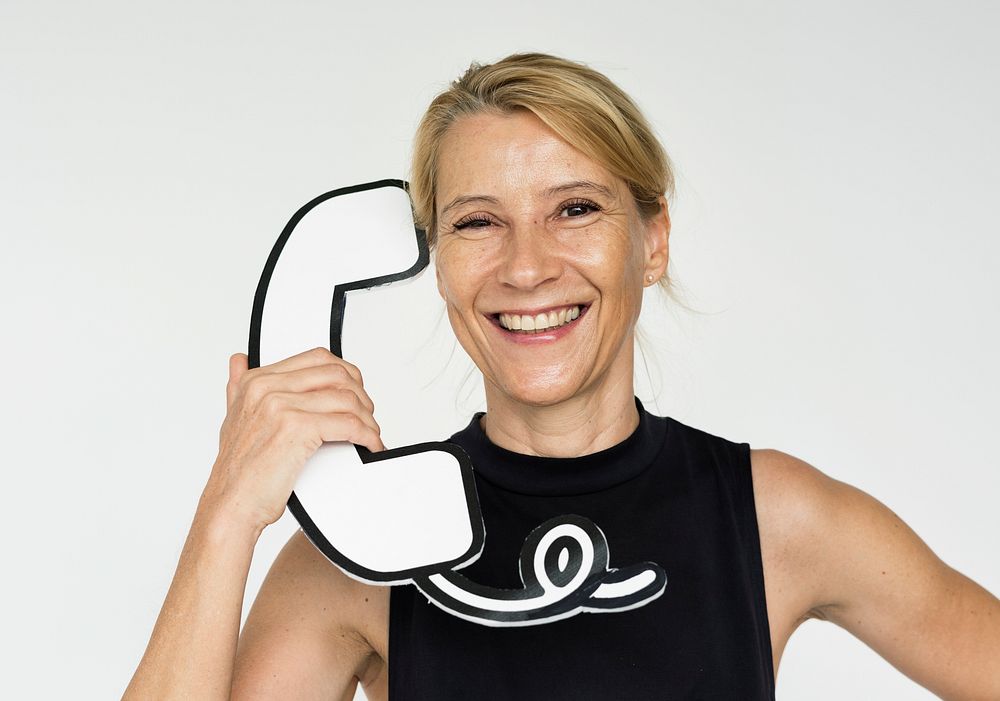 Woman Smiling Happiness Paper Craft Arts Telephone Studio Portrait
