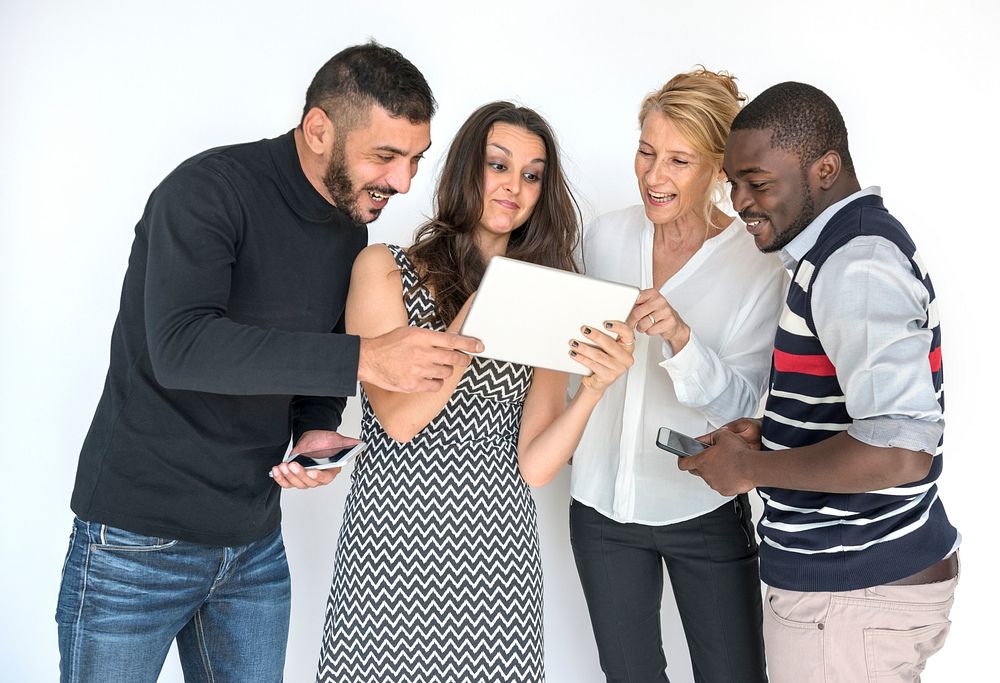 Group People Using Browsing Tablet