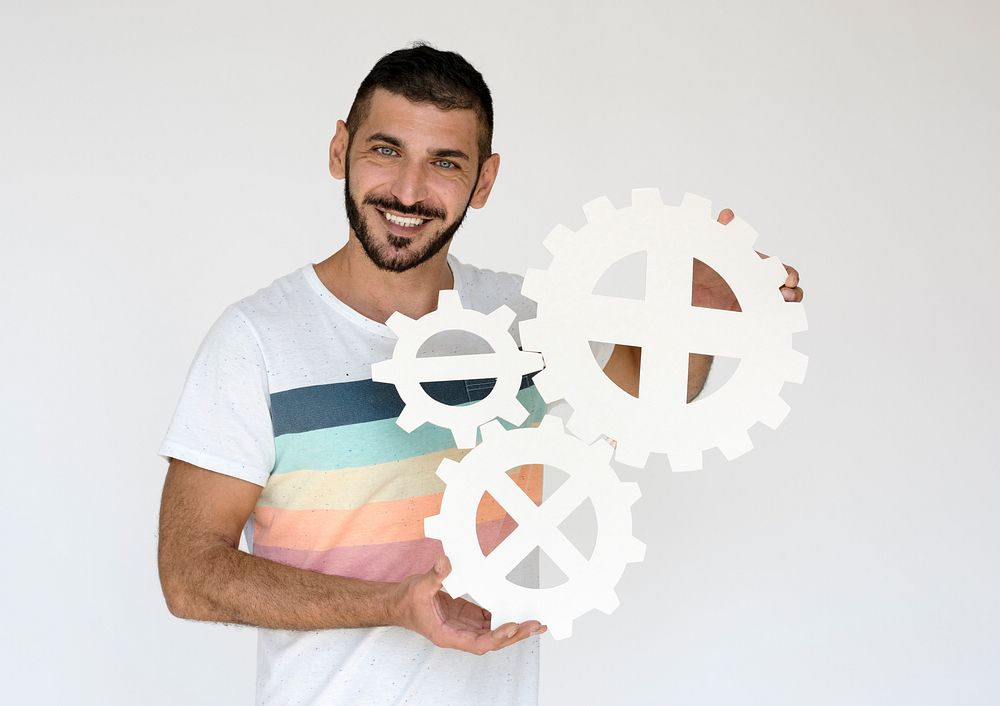 Middle Eastern Man Smiling Happiness Gear Corporate Studio Portrait
