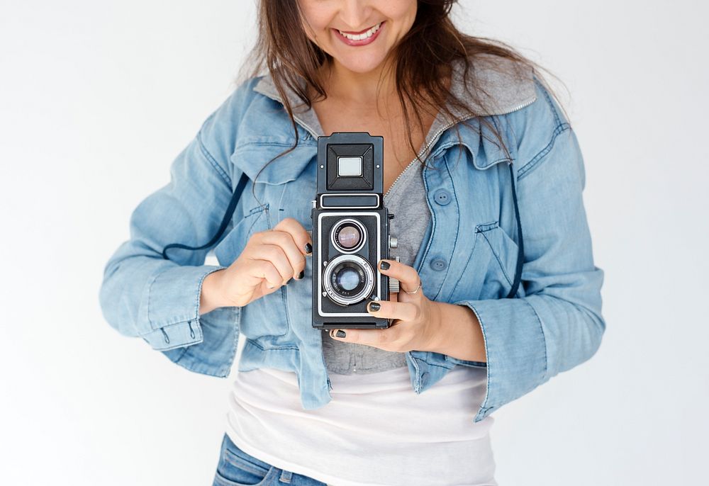 Woman Photographer Camera Focus Photography Studio Portrait