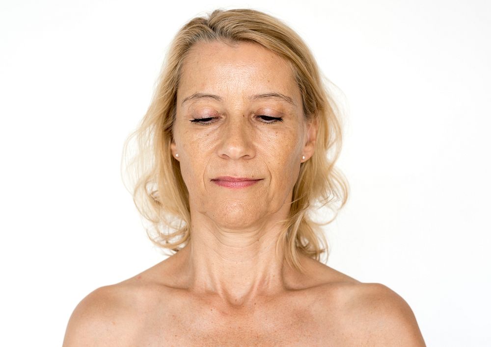 Woman Close Eyes Peaceful Calm Studio Portrait