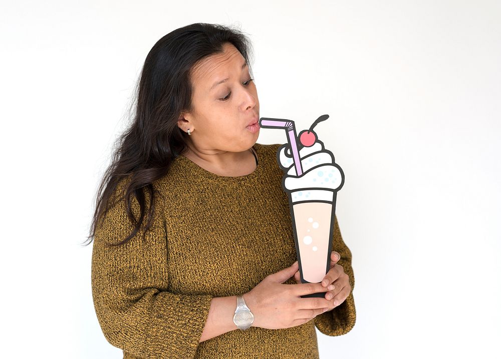 Woman Hold Sundae Milkshake Paper Craft