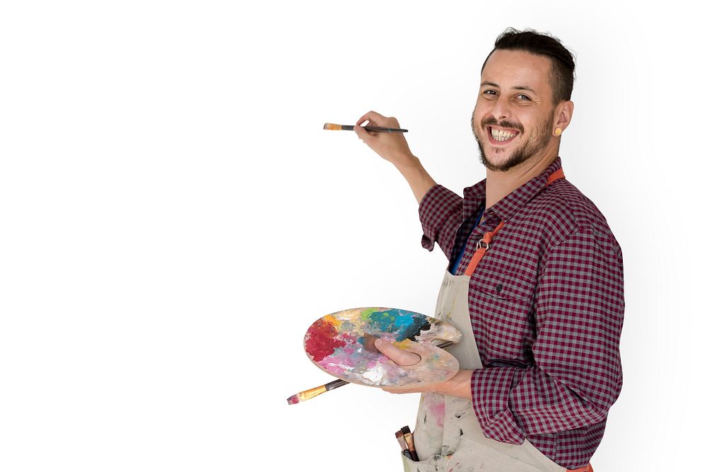 Man Brush Drawing Color Palette Arts Studio Portrait