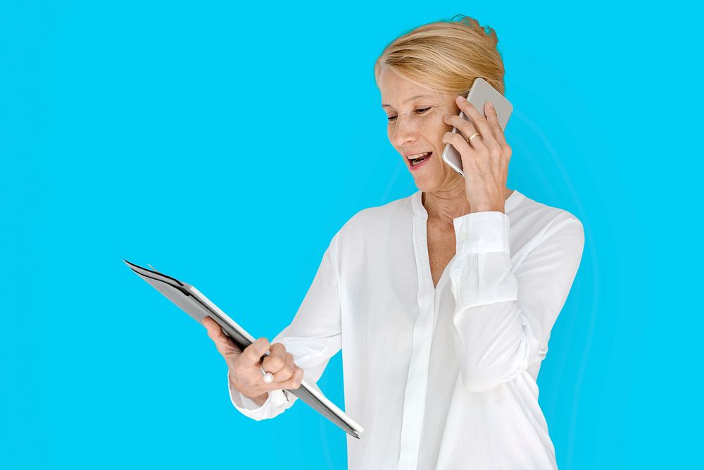 Woman Smiling Happiness Mobile Phone Connection Working