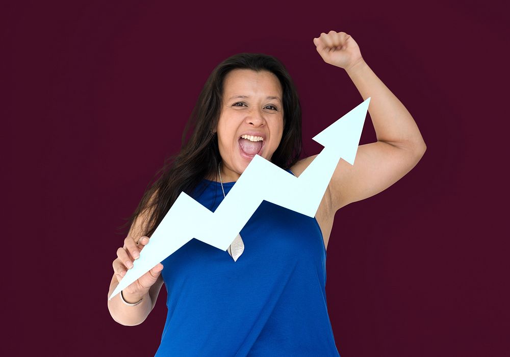 Happy woman with a graph arrow