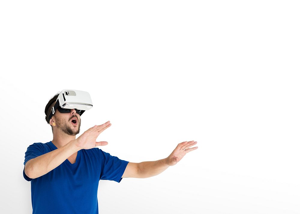 Man on a Virtual Reality Device