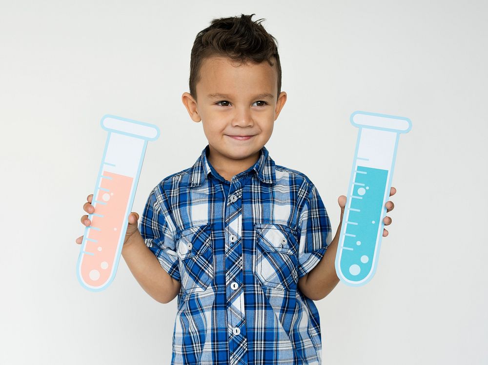 Boy Holding Papercraft Test Tube Science Theory