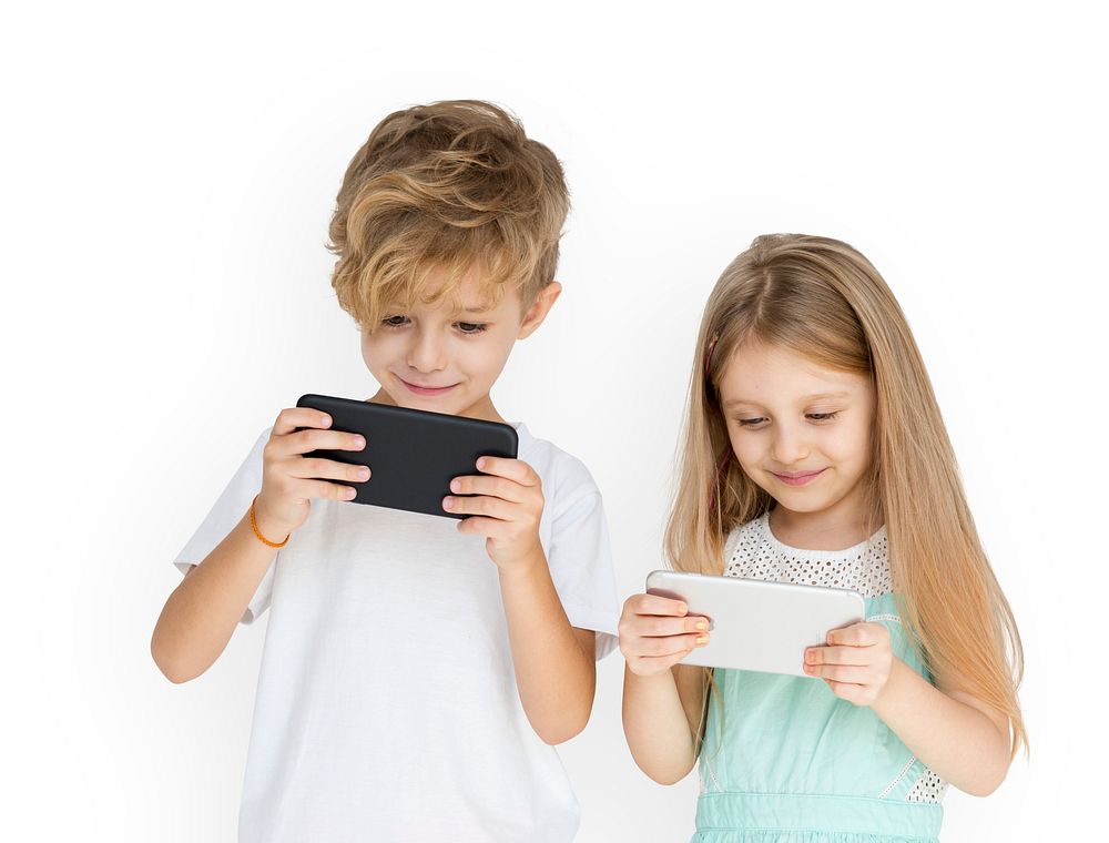 Little kids using smartphones