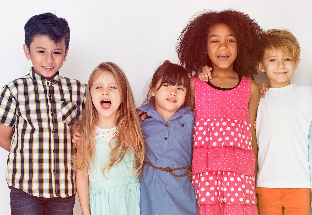 Diverse group of kids standing in a row portrait