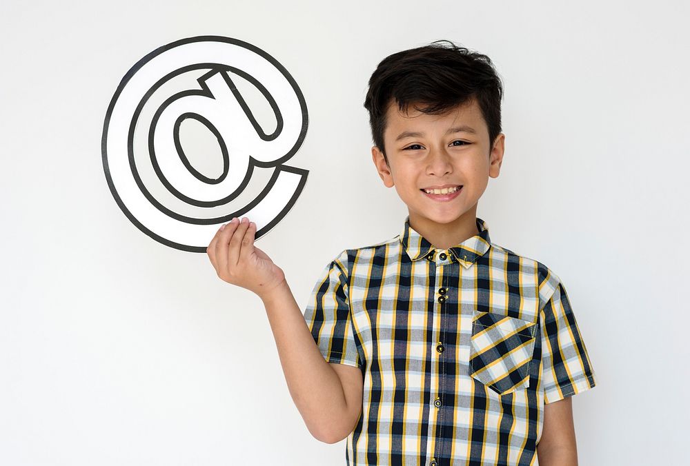 Kid portait holding paper icon