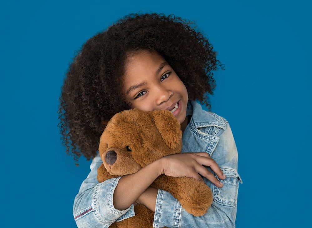 Little Girl Hugging Teddy Bear Soft Toy