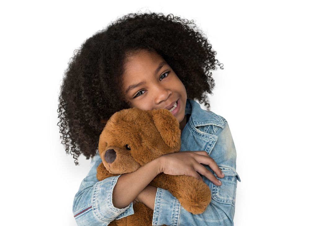 Little Girl Hugging Teddy Bear Soft Toy