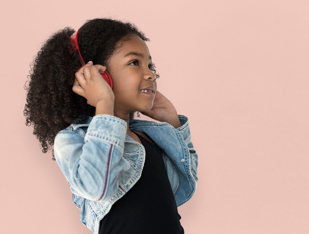 Little Girl Listening To Music Headphones