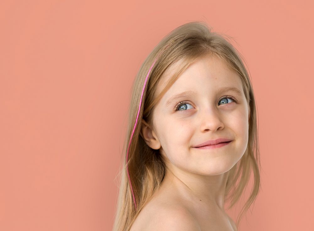 Little Girl Smiling Happiness Bare Chest Topless Studio Portrait