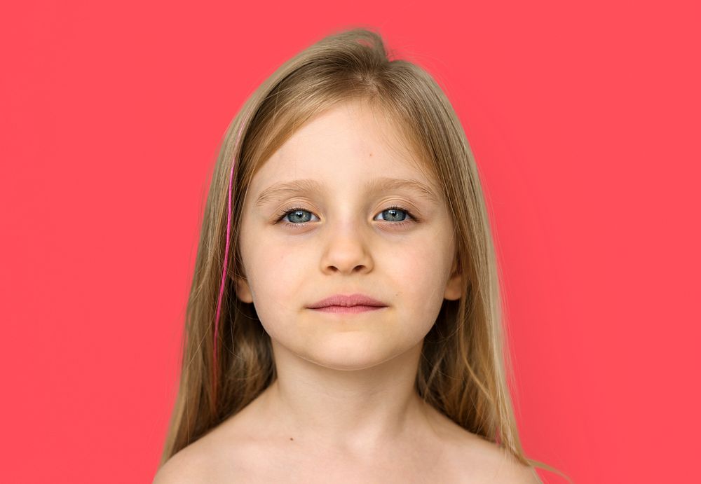 Little Girl Bare Chest Topless Studio Portrait