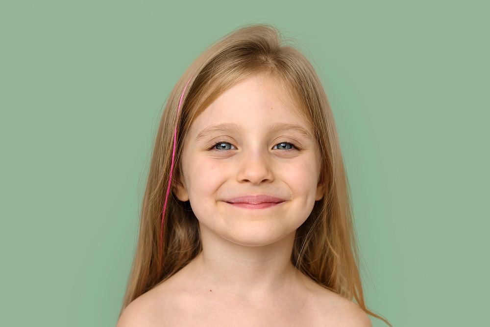 Little Girl Smiling Happiness Bare Chest Topless Studio Portrait