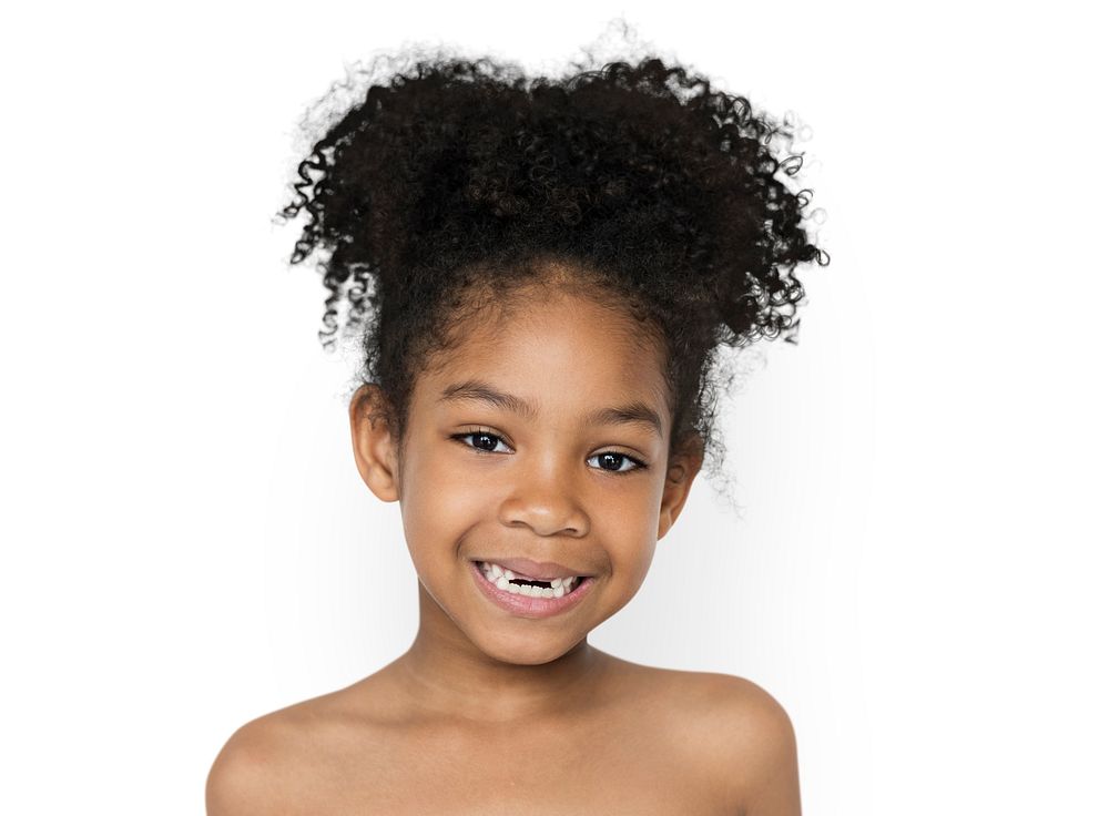 Little Girl Smiling Happiness Bare Chest Topless Studio Portrait