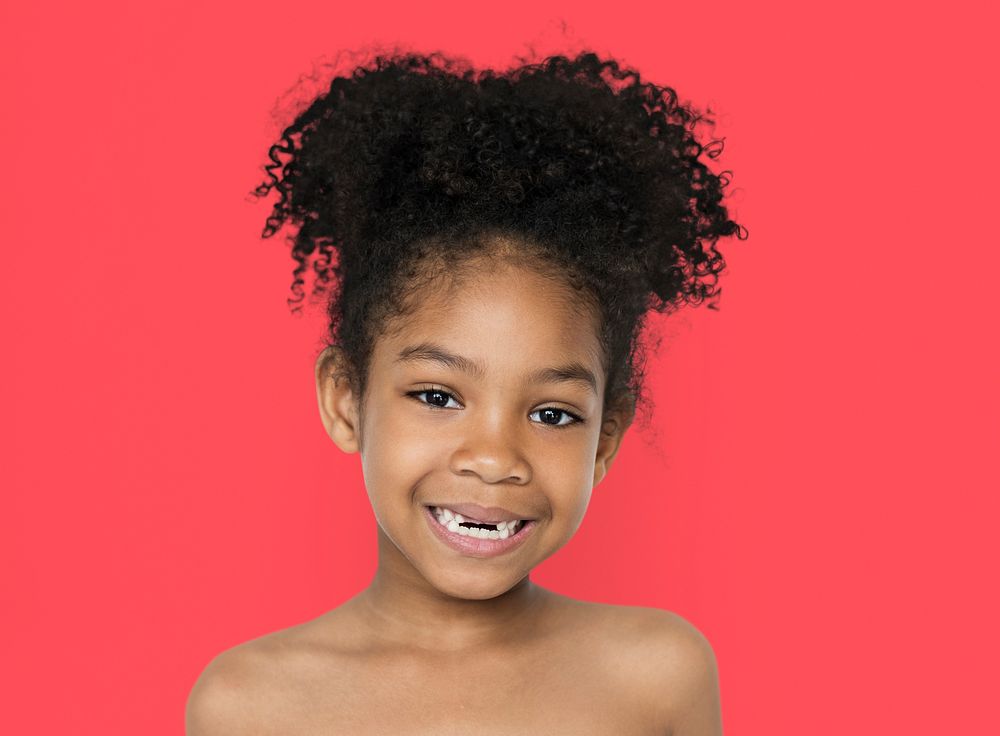 Little Girl Smiling Happiness Bare Chest Topless Studio Portrait
