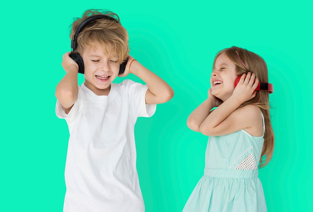 Little Children Headphones Enjoying Smiling
