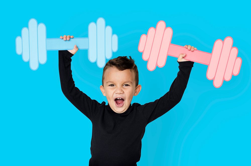 Little Boy Lifting Paper Crafted Dumb Bells