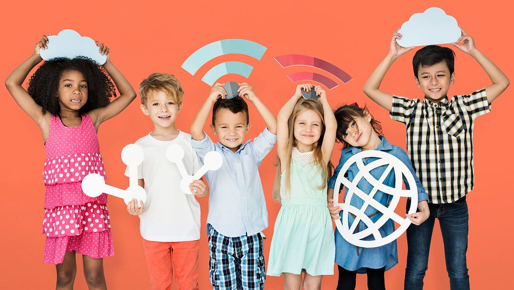 Little Children Holding Technology Symbols