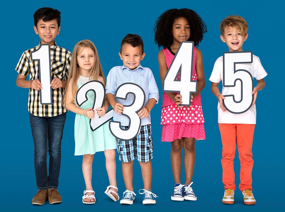 Little Children Friends Holding Numbers