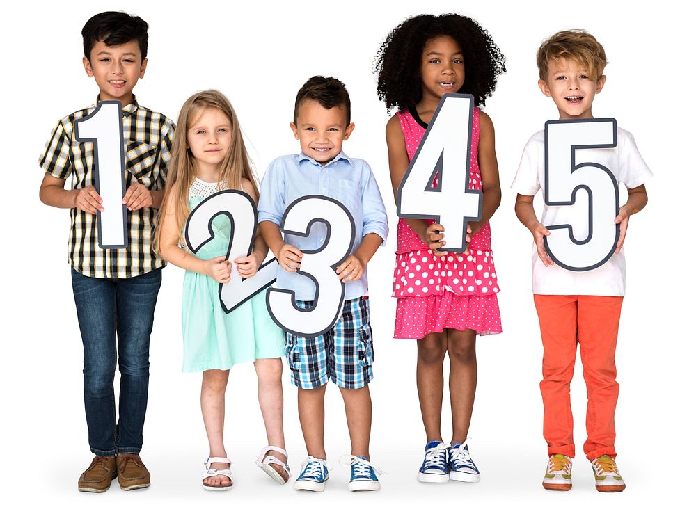 Little Children Friends Holding Numbers