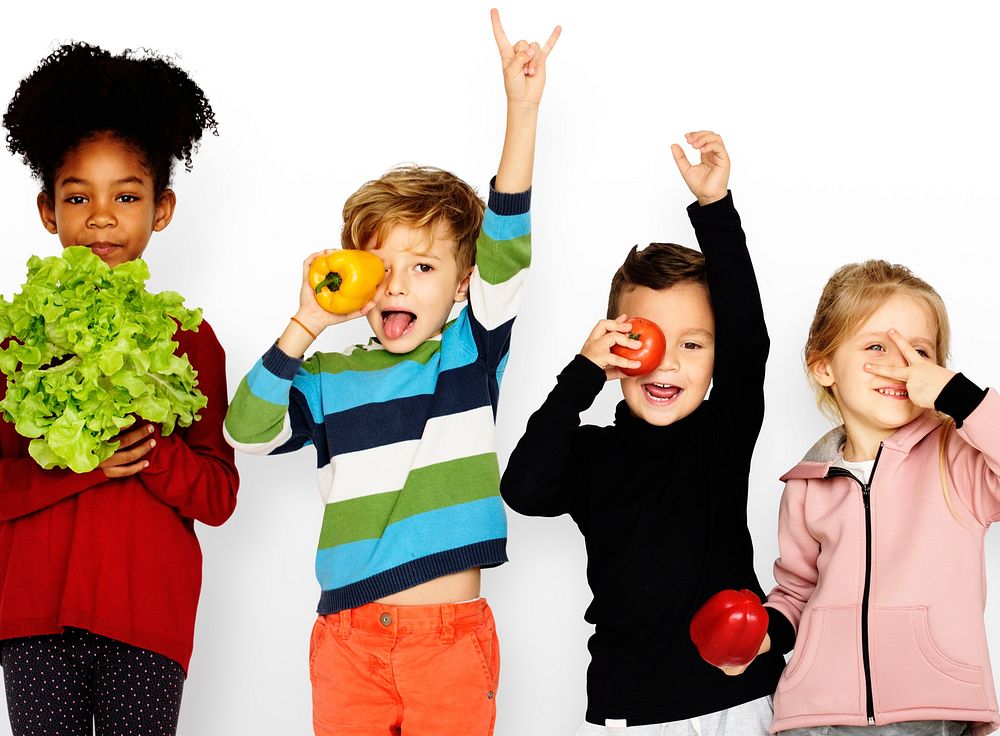 Kids Holding Vegetable Healthy Food