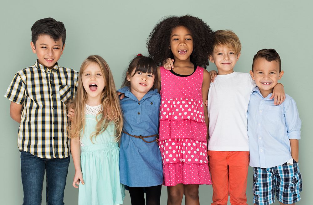 Group Children Friendship Happy Smiling Studio Portrait