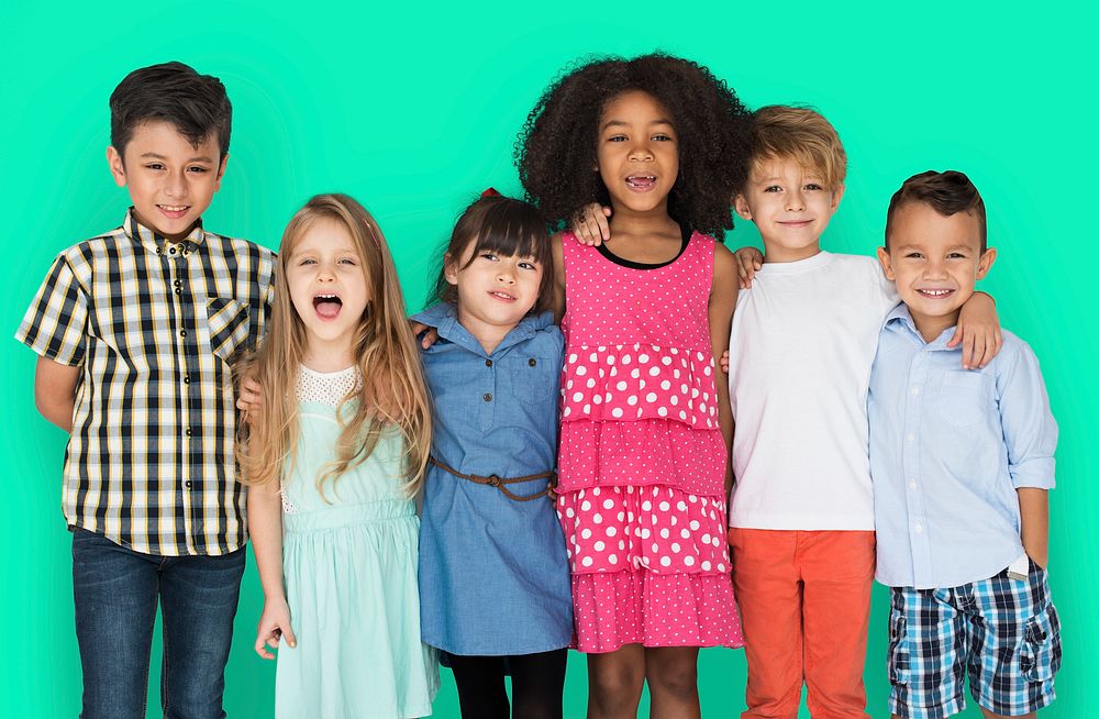 Group Children Friendship Happy Smiling Studio Portrait