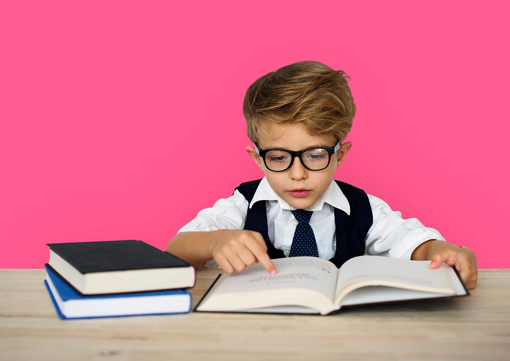 Little Boy Businessman Working Busy