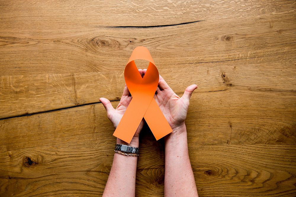 Hands Hold Show Orange Ribbon Leukemia Awareness
