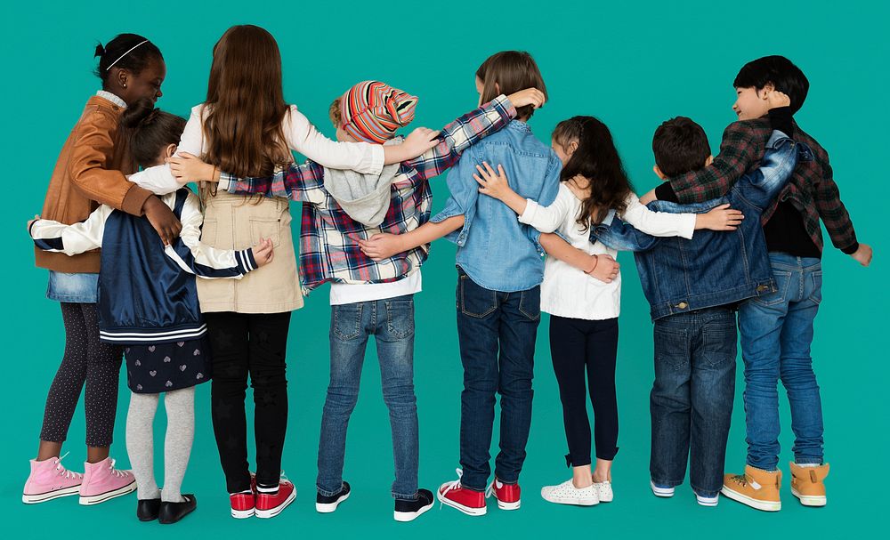 Children Hugging Togetherness Studio Concept