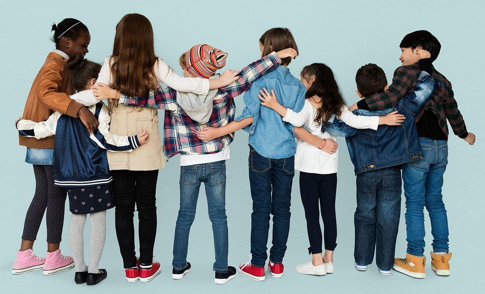 Children Hugging Togetherness Studio Concept