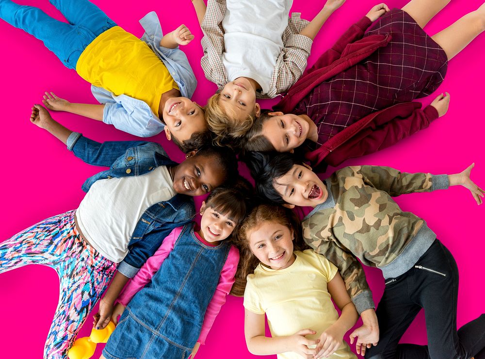 Happiness group of cute and adorable children lay down together