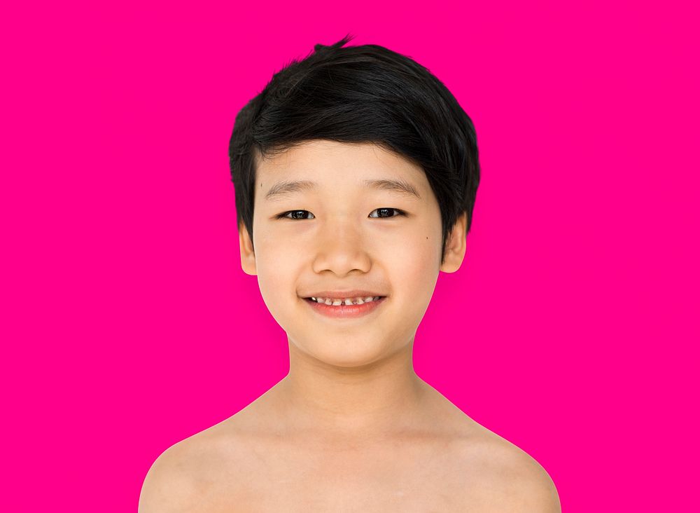 Young asian boy head and shoulder smiling portrait