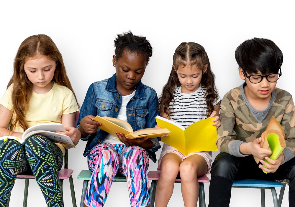 Group of children reading a book