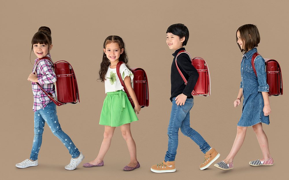 A group of children with a backpack