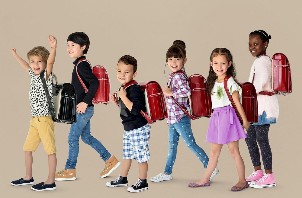 A group of children with a backpack