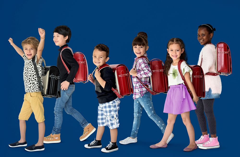 A group of children with a backpack