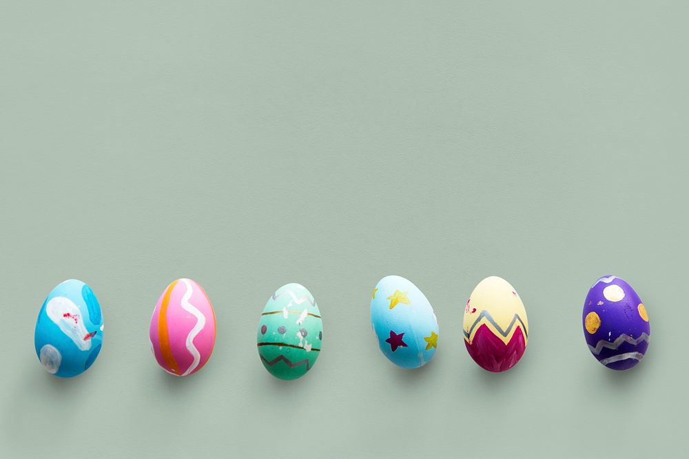A variety easter painted eggs isolated on background.