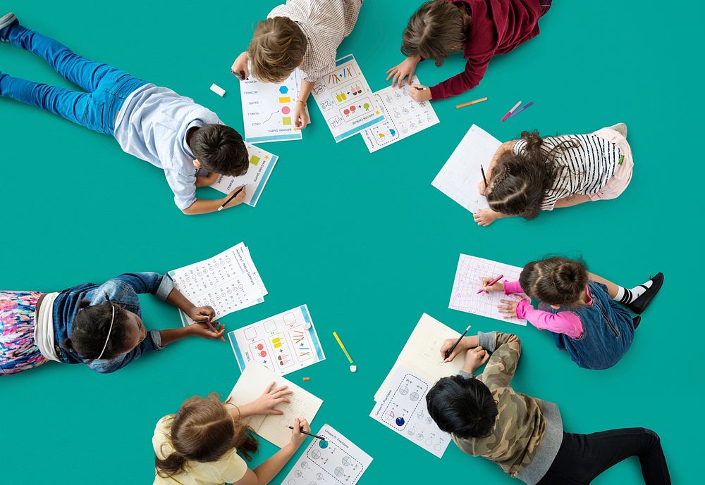 Group of students studying mathematics number