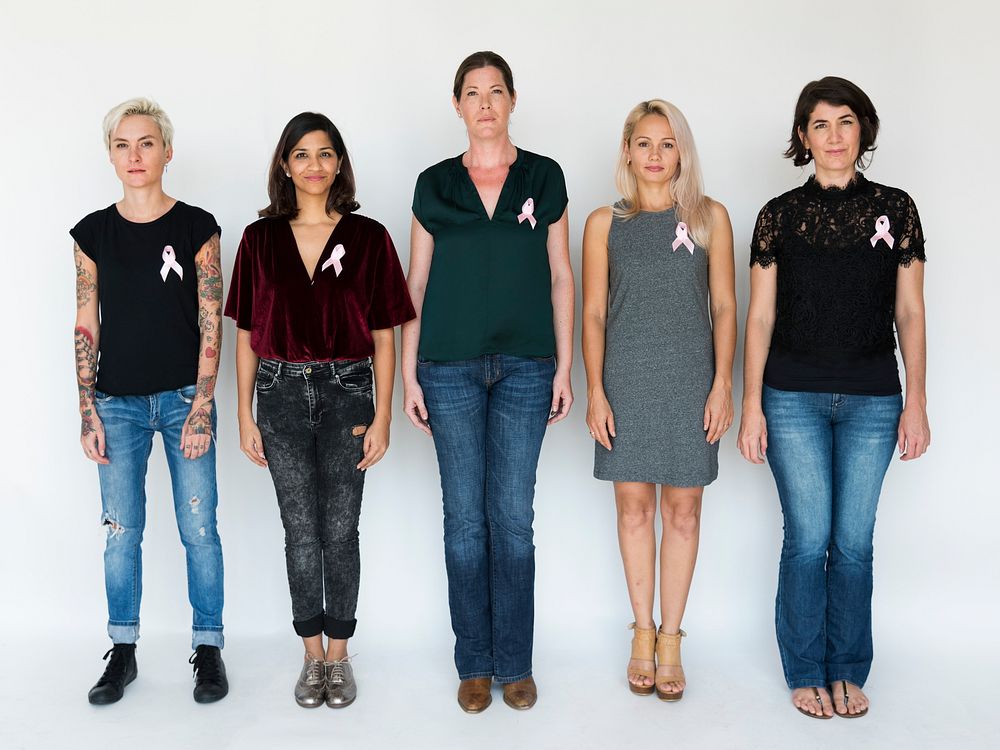 Group of Diverse Women With Pink Ribbon