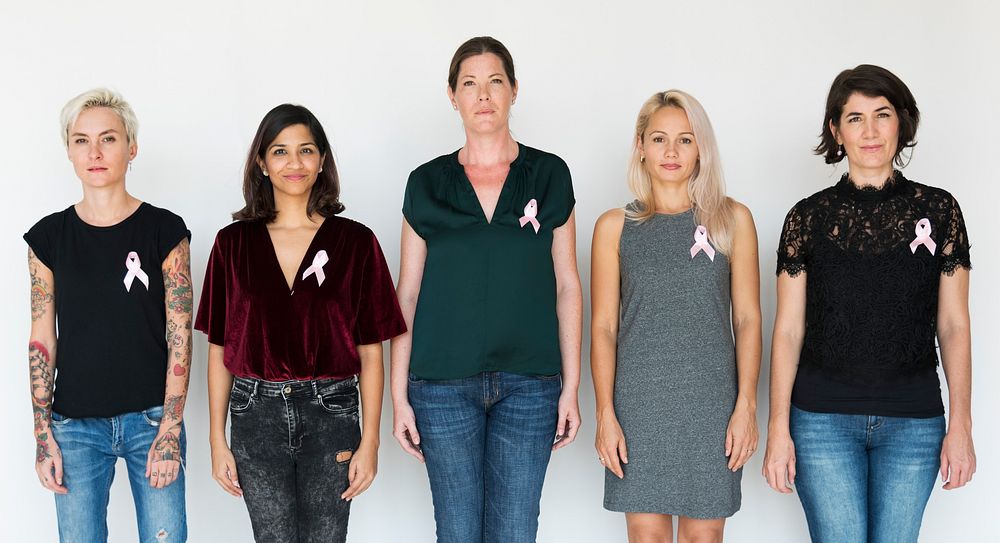 Group of Diverse Woman with Pink Ribbon Studio