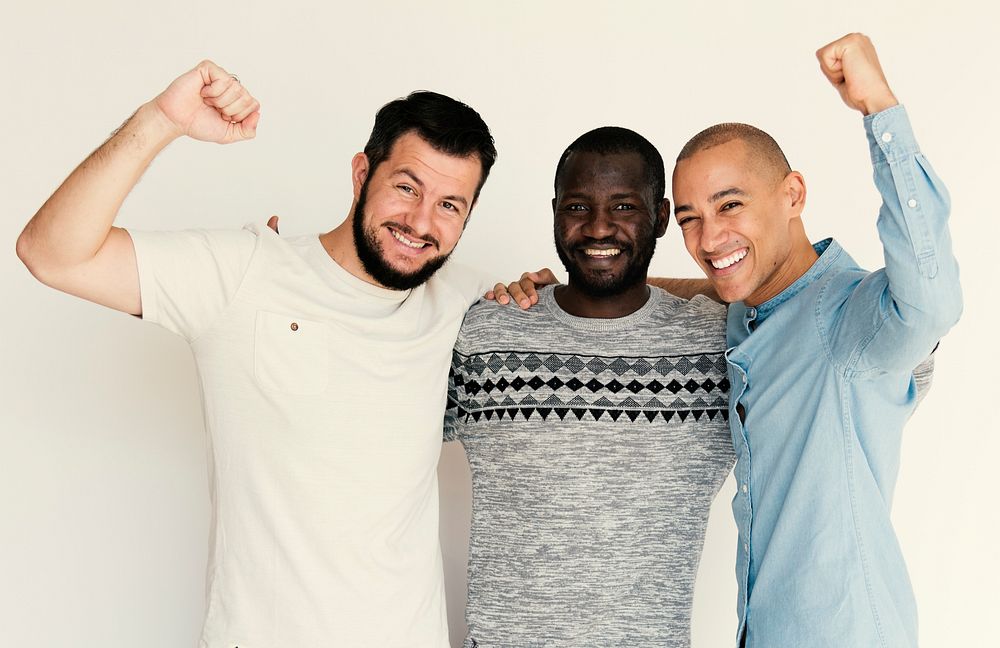 Diversity Men Stand Together Face Expression Studio Protrait