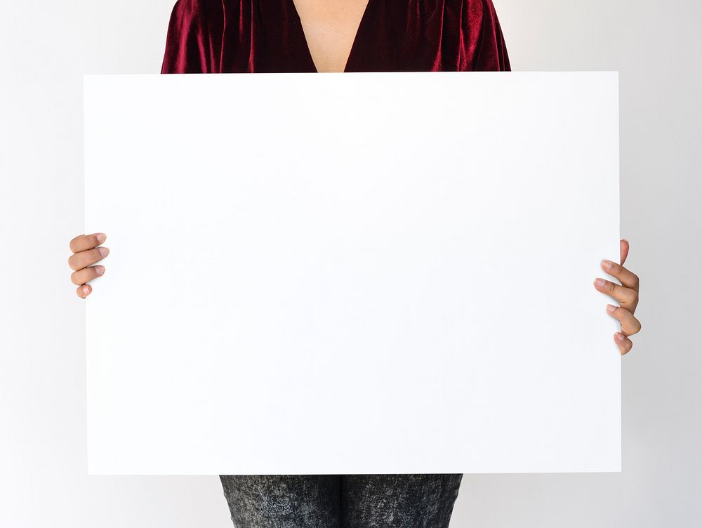 Woman Hands Hold Show Blank Paper Board
